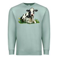 Seafoam holstein cow sitting Premium Sweatshirt - LillyAllenDesigns