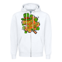 White happy st patrick s day shamrock Zipper Hoodie - Artiststas
