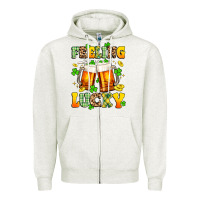 Oatmeal Heather feeling lucky Zipper Hoodie - Artiststas