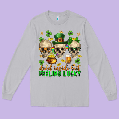 Dead Inside But Feeling Lucky St. Patricks Day Long Sleeve Tee Designed By Neo Western