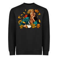 Black Fall afro woman with coffee Heavyweight Sweatshirt - RanaPortraitStore