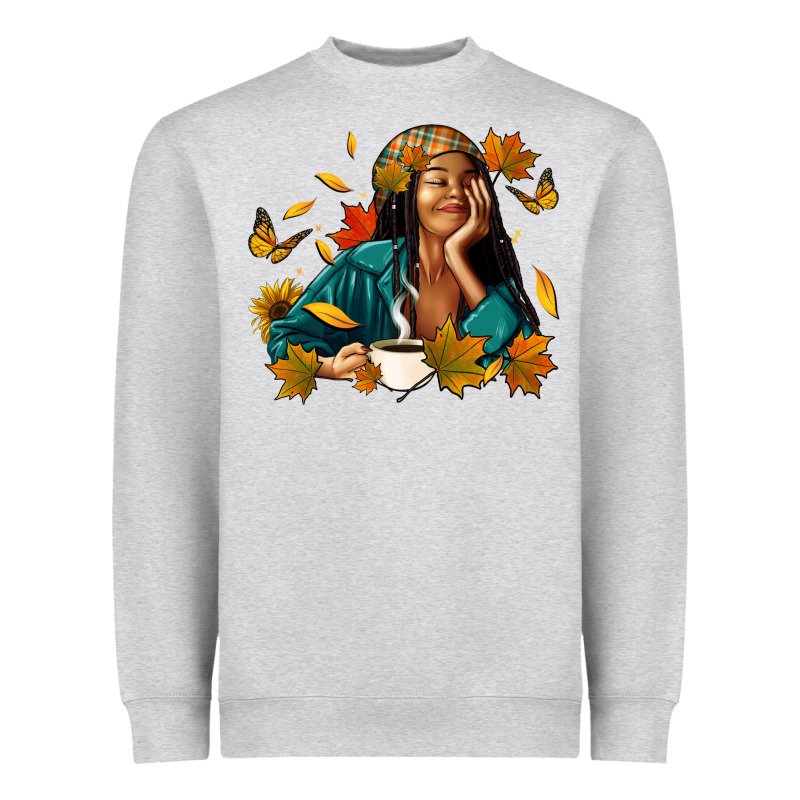Fall Afro Woman With Coffee Heavyweight Sweatshirt by RanaPortraitStore | Teevron