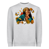 Heather Grey Fall afro woman with coffee Heavyweight Sweatshirt - RanaPortraitStore