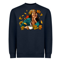 Navy Fall afro woman with coffee Heavyweight Sweatshirt - RanaPortraitStore
