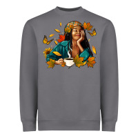 Storm Fall afro woman with coffee Heavyweight Sweatshirt - RanaPortraitStore