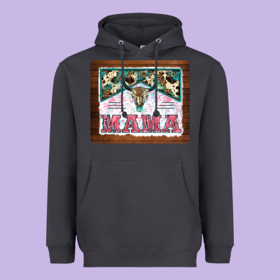 Western Bull Skull Mama Mousepad Heavyweight Hoodie Designed By Barkaloodesign