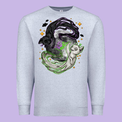 Magical Cats Ghost With Moon Halloween Premium Sweatshirt Designed By Nancycooperartshop