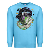 Ocean Blue Magical cats ghost with moon Halloween Premium Sweatshirt - NancyCooperArtShop