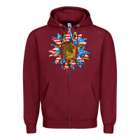Burgundy sunflower front Zipper Hoodie - AdoDesignShop