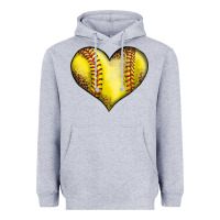 Heather Grey softball heart Heavyweight Hoodie - LillyAllenDesigns