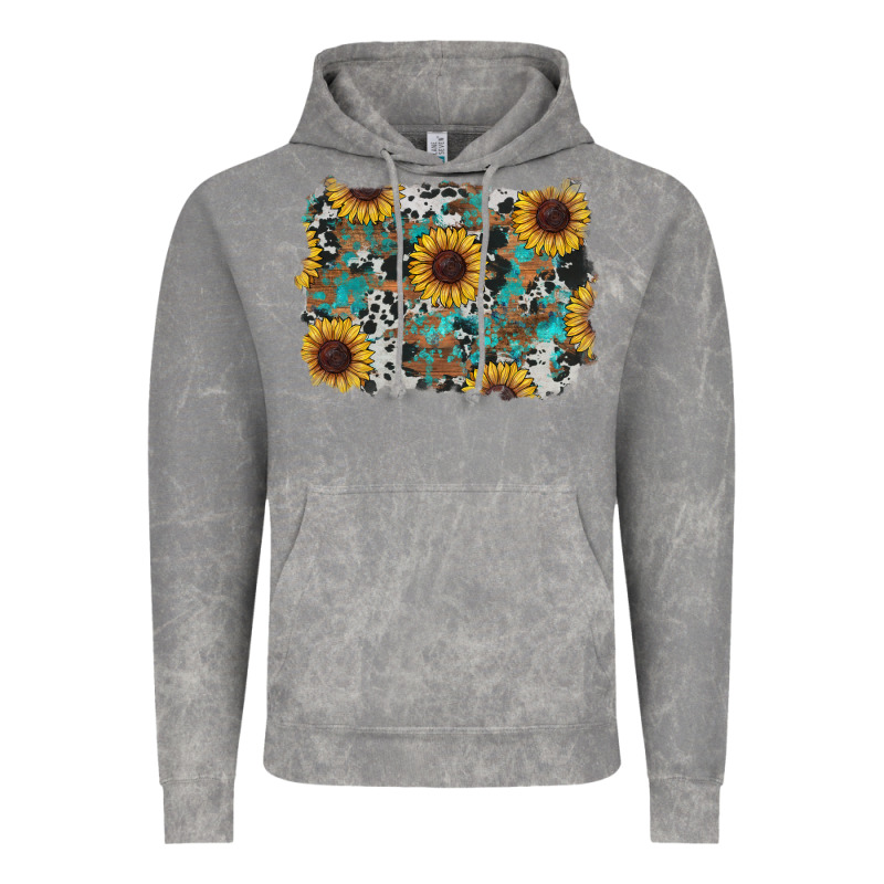 Western Sunflowers Turquoise Cowhide Background Vintage Hoodie by RanaPortraitStore | Teevron