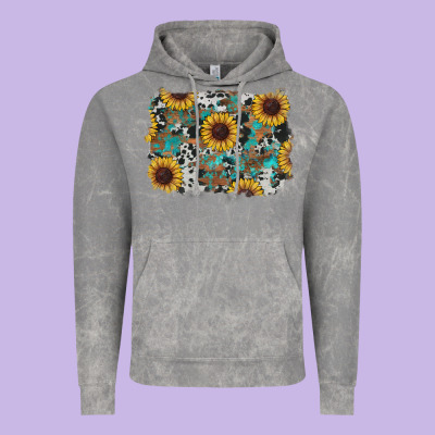 Vintage Hoodie western sunflowers turquoise cowhide background