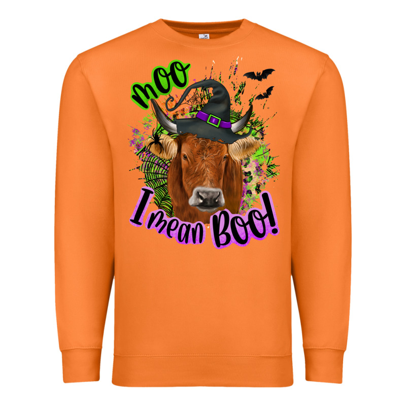 Moo I Mean Boo Cow Premium Sweatshirt by NancyCooperArtShop | Teevron