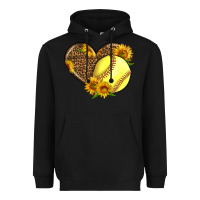 Black Softball Heart With Sunflowers Heavyweight Hoodie - LillyAllenDesigns
