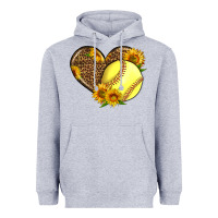 Heather Grey Softball Heart With Sunflowers Heavyweight Hoodie - LillyAllenDesigns
