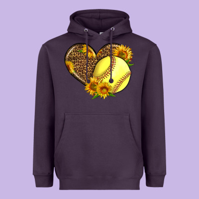 Softball Heart With Sunflowers Heavyweight Hoodie Designed By Lillyallendesigns