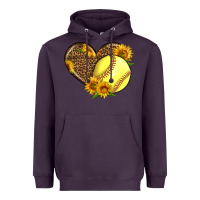 Plum Softball Heart With Sunflowers Heavyweight Hoodie - LillyAllenDesigns