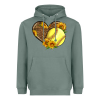 Sage Softball Heart With Sunflowers Heavyweight Hoodie - LillyAllenDesigns