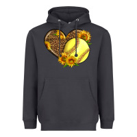 Smoke Softball Heart With Sunflowers Heavyweight Hoodie - LillyAllenDesigns