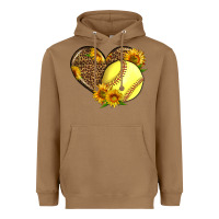 Toasted Coconut Softball Heart With Sunflowers Heavyweight Hoodie - LillyAllenDesigns