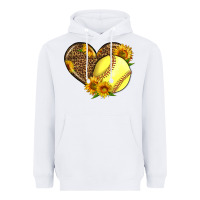 White Softball Heart With Sunflowers Heavyweight Hoodie - LillyAllenDesigns