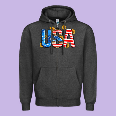Usa Sunflower Zipper Hoodie Designed By Adodesignshop