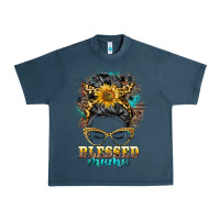 Midnight Navy blessed mama messy bun Urban Heavy Tee - BarkalooDesign