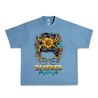 Pebble Blue blessed mama messy bun Urban Heavy Tee - BarkalooDesign