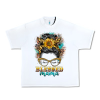 White blessed mama messy bun Urban Heavy Tee - BarkalooDesign