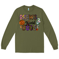 Army Green Brews And Boos Long Sleeve Tee - CowhideDigitalArt