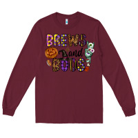Burgundy Brews And Boos Long Sleeve Tee - CowhideDigitalArt