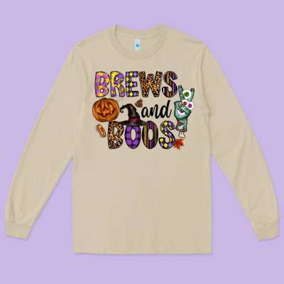 Brews And Boos Long Sleeve Tee Designed By Cowhidedigitalart