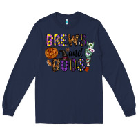 Navy Brews And Boos Long Sleeve Tee - CowhideDigitalArt