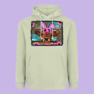 Easter Floral Leopard Cow Heavyweight Hoodie Designed By Jasminsmagicworld