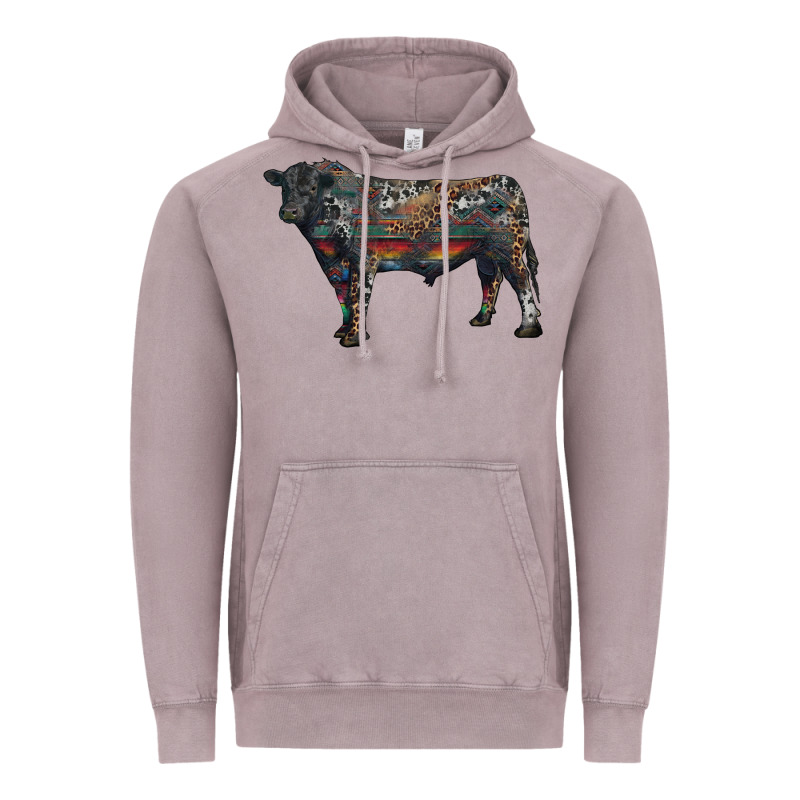 Black Angus Bull With Western Patterns Vintage Hoodie by RanaPortraitStore | Teevron