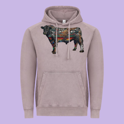 Vintage Hoodie black angus bull with western patterns