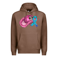 Chestnut cowboy hat and cancer ribbon Premium Hoodie - AdoDesignShop