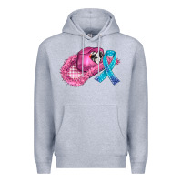 Heather Grey cowboy hat and cancer ribbon Premium Hoodie - AdoDesignShop