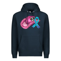 Navy cowboy hat and cancer ribbon Premium Hoodie - AdoDesignShop