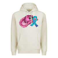 Oatmeal Heather cowboy hat and cancer ribbon Premium Hoodie - AdoDesignShop