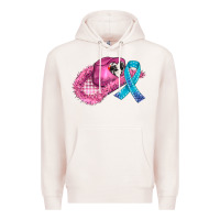 Pale Pink cowboy hat and cancer ribbon Premium Hoodie - AdoDesignShop