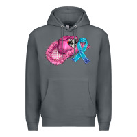 Rock cowboy hat and cancer ribbon Premium Hoodie - AdoDesignShop
