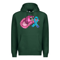 Sports Green cowboy hat and cancer ribbon Premium Hoodie - AdoDesignShop