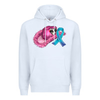 White cowboy hat and cancer ribbon Premium Hoodie - AdoDesignShop