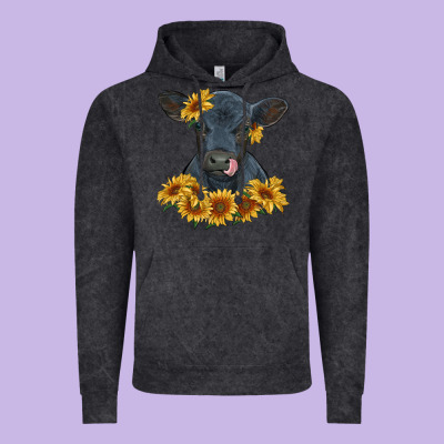 Vintage Hoodie black angus calf with sunflowers