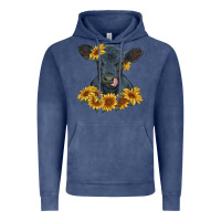 Vintage Denim black angus calf with sunflowers Vintage Hoodie - RanaPortraitStore