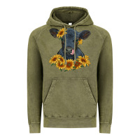 Vintage Olive black angus calf with sunflowers Vintage Hoodie - RanaPortraitStore