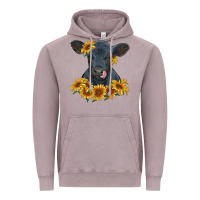 Vintage Zinc black angus calf with sunflowers Vintage Hoodie - RanaPortraitStore
