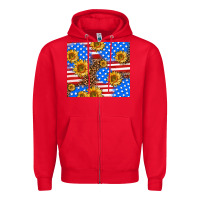 Red basic sunflower and leopard Zipper Hoodie - AdoDesignShop