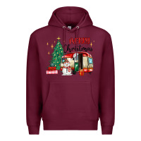 Burgundy merry christmas camper Premium Hoodie - MaliasSmallBusiness